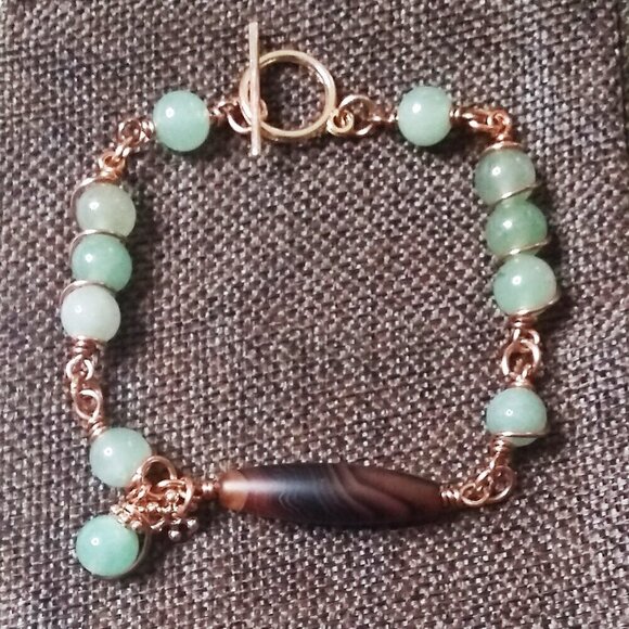 Green Aventurine + Brown Agate + Copper Wire Wrapped Beads! Prosperity + Wealth! - Picture 2 of 7